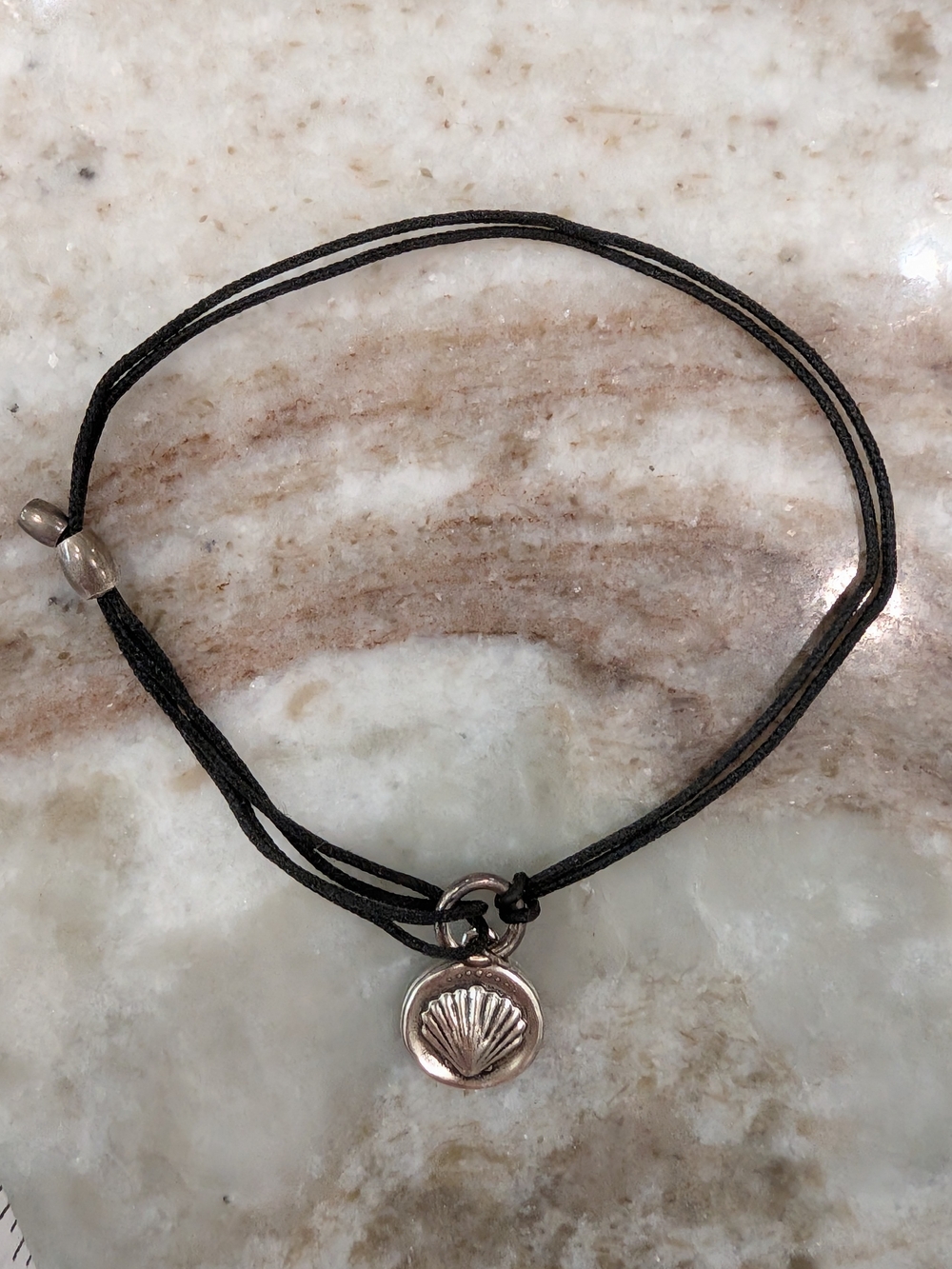 Alex and Ani Black Cord Bracelet with Silver Shell Charm